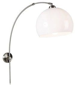 Smart wandbooglamp met dimmer staal met witte kap incl. Wifi A60 - Bow Art Deco, Modern, Retro E27 rond Binnenverlichting Lamp