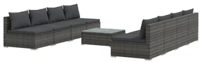 vidaXL 9-delige Loungeset met kussens poly rattan grijs