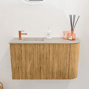 Mondiaz Joya DLux 70cm toiletmeubel ronding rechts oak met wastafel faye links 1 kraangat opalo