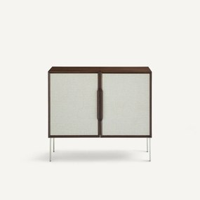 Bureau met lage kast in walnootfineer en structuurstof, OMID