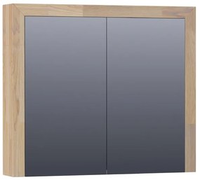 Saniclass natural wood Spiegelkast - 80x70x15cm - 2 links/rechtsdraaiende spiegeldeuren - hout - grey oak 70541