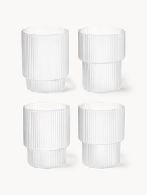 Mondgeblazen waterglazen Ripple met groefreliëf, 4 stuks