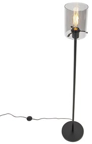 Design vloerlamp zwart met smoke glas - Dome