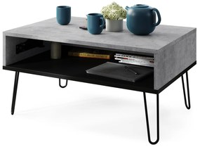 HAIRPIN S-90 Millenium Beton/Mat Zwart - MODERNE KOFFIETAFEL MET OPKLAPBARE TAFEL + OPBERGVAK + PLANK