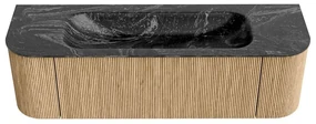 Mondiaz Kurve-dlux 150cm badmeubel ronding links/rechts oak met 1 lade en 2 deuren en wastafel big medium midden 1 kraangat lava