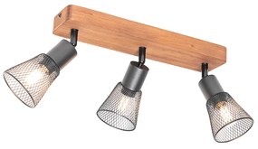 Industriële spot zwart met hout 3-lichts - Kristina