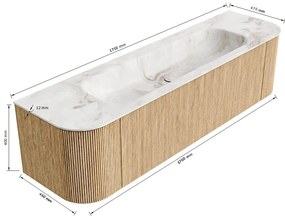 Mondiaz Kurve-dlux 170cm badmeubel ronding links/rechts ruby met 1 lade en 2 deuren en wastafel big large midden zonder kraangat lava
