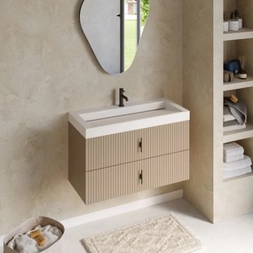 Muebles Estella badmeubel ribbelfront 100cm macchiato met solid surface wastafel met kraangat