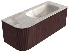 Mondiaz Kurve-dlux 115cm badmeubel ronding links ruby met 1 lade en deur en wastafel big small rechts zonder kraangat frappe
