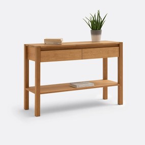 Geslepen en gefineerde eikenhouten console, 2 lades, Adelita