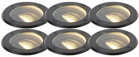 Set van 6 buiten grondspot zwart verstelbaar IP65 - Delux