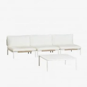Tuinset Met 3-delige Modulaire Bank En Salontafel Van Roubly-staal Beige Amandelroos - Sklum