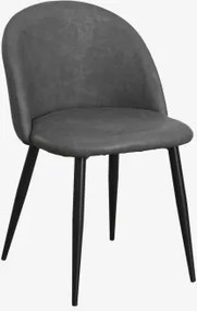 Kana Gestoffeerde Eetkamerstoelen Set Van 2, Staal Zwart & Kunstleren Grijs – Antraciet & Kunstleer - Sklum