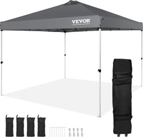 VEVOR Pavilion 304,8x304,8x320cm Tuintent 250D PU Zilver Gecoat Stof Opvouwbare Paviljoen inclusief Opbergtas Partytent 6-8 Personen Pop-up Tent Opvouwbare Tent Tuinpaviljoen voor Kampeertrip