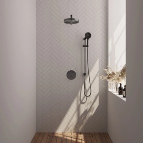 Brauer Stripe inbouw regendouche rond met 25cm hoofddouche, rond met rechte muurarm, glijstang en 3 standen handdouche set 46 gunmetal geborsteld PVD