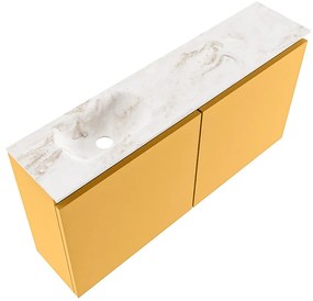 Mondiaz Ture DLux toiletmeubel 100cm ocher met wastafel frappe links met kraangat