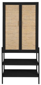 Dutchbone Yasu Zwarte Kast Met Rotan Deuren - 70x36x160cm.