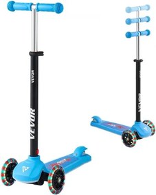 VEVOR Scooter (3 wielen) voor kinderen vanaf 3 jaar, stadsscooter voor kinderen met lichtgevende wielen, in hoogte verstelbaar stuur, antislip platform en lichtgewicht aluminium frame, step voor kinderen tot 75 kg, blauw