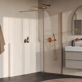 Brauer Oblivion inloopdouche helder glas 100cm met 30cm zijwand koper geborsteld PVD
