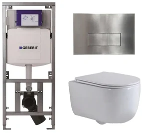 QeramiQ Dely Swirl Toiletset - 36.3x51.7cm - Geberit UP320 Burda inbouwreservoir - slim zitting - steel bedieningsplaat - rechthoekige knoppen - wit glans 0701131/SW706195/SW1000766/SW1026256