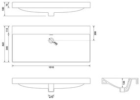 Brauer Aurora wastafel keramiek 100cm zonder kraangat wit glans