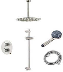 Saniclear Exclusive inbouw regendouche 30cm rond met plafondarm, 3 standen handdouche en glijstang RVS