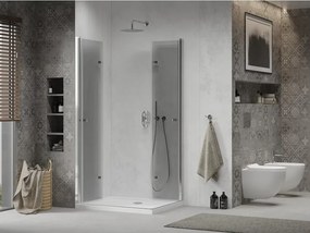 Mexen Lima Duo inklapbare douchecabine 80 x 70 cm, transparant, chroom + Flat douchebak - 856-080-070-01-02-4010