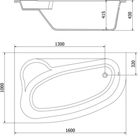 Mexen Westa linker hoekbad 160 x 100 cm, wit - 560116010001