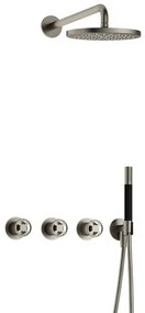 Hotbath Cobber IBSW70 Regendoucheset inbouw - 38.5cm wandarm - 20cm ronde hoofddouche - staafhanddouche - Geborsteld nikkel IBSW70GN