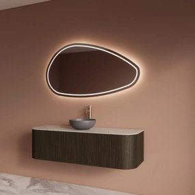 Gliss Design Alluro badmeubel ribbelfront met ronding links/rechts 140cm charcoal en wit marmer toppaneel
