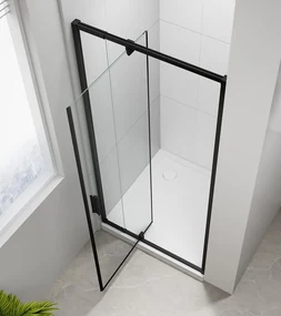 Polysan Easy Black douche draaideur helder glas 90x190cm zwart mat