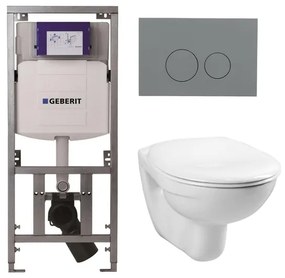 Adema Classico toiletset bestaande uit inbouwreservoir en toiletpot, basic toiletzitting en bedieningsplaat licht grijs - ronde knoppen - wit 4345100/0261520/SW1102374/0701131