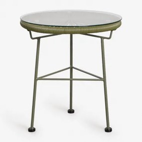Ronde Bijzettafel Ø45 Cm Van Staal En Synthetisch Riet Acapulco Groen – Intens Olijf - Sklum
