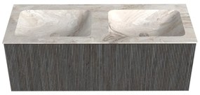 Mondiaz Kurve-dlux 120cm badmeubel shadow met 1 lade en wastafel leaf dubbel zonder kraangat frappe