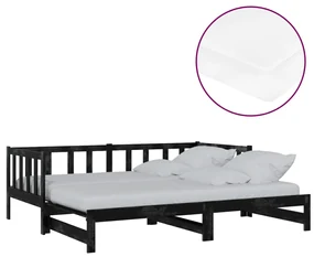 vidaXL Slaapbank uitschuifbaar massief grenenhout zwart 2x(90x200) cm