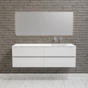 Zaro Sevilla Solid Surface badmeubel 150cm mat wit zonder kraangat spoelbak rechts 4 lades