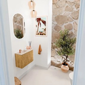 Mondiaz Joya DLux 60cm toiletmeubel ronding rechts oak met wastafel faye links 1 kraangat frappe