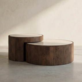 Hout En Marmer Salontafel Set Rond