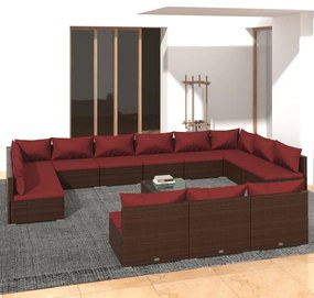 vidaXL 14-delige Loungeset met kussens poly rattan bruin