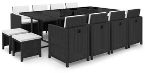 vidaXL 13-delige Tuinset met kussens poly rattan zwart