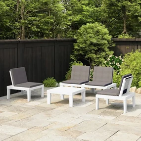 vidaXL 4-delige Loungeset met kussens kunststof wit