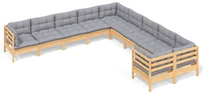 vidaXL 10-delige Loungeset met grijze kussens grenenhout