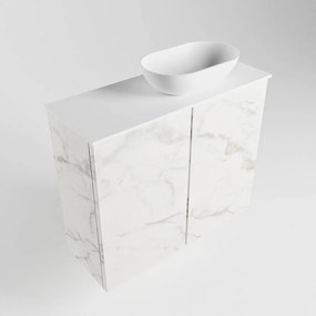 Mondiaz Fowy toiletmeubel 60cm Carrara met witte waskom rechts en kraangat