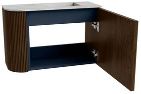 Mondiaz Joya DLux 60cm toiletmeubel ronding links walnut met wastafel faye rechts zonder kraangat glace