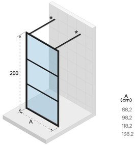 Riho Grid GB401 vrijstaande douchewand 140x200cm matzwart