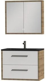 Tiger Boston badmeubel met spiegelkast en zwarte wastafel 80cm chalet eiken
