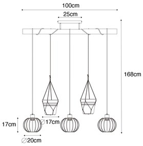 Eettafel / Eetkamer Landelijke hanglamp zwart met hout 3-lichts - Yura Landelijk E27 Binnenverlichting Lamp