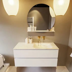 Mondiaz Vica DLux badmeubel 110cm talc 2 lades met wastafel ostra rechts zonder kraangat