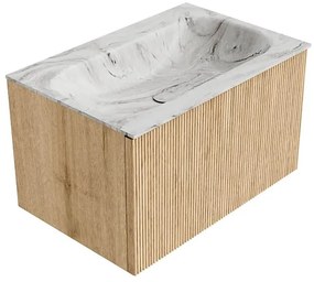 Mondiaz Kurve-dlux 70cm badmeubel oak met 1 lade en wastafel big small midden 1 kraangat glace