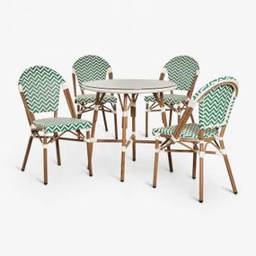 Brielle Bistro Ronde Tafelset (80 Cm Diameter) En 4 Stapelbare Aluminium Tuinstoelen Groen – Kool - Gardenia Wit - Sklum